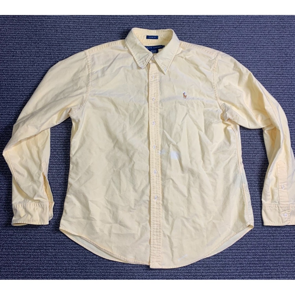 Vintage Polo Ralph Lauren Shirt Mens Yellow Long Sleeve Button Up Classic Fit 16